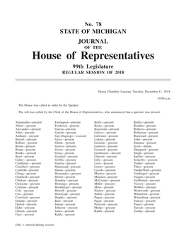 House of Representatives 99Th Legislature REGULAR SESSION of 2018
