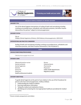 CDHO Advisory Immunosuppression, 2020-03-03