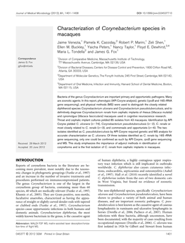 Characterization of Corynebacterium Species in Macaques