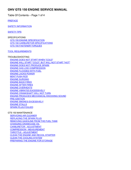 Ohv Gts 150 Engine Service Manual