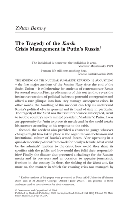 The Tragedy of the Kursk: Crisis Management in Putin's Russia1