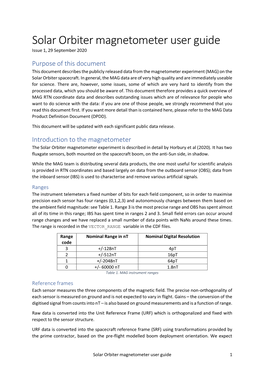 Solar Orbiter Magnetometer User Guide Issue 1, 29 September 2020