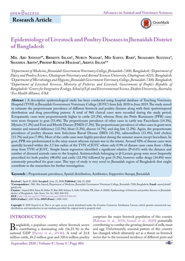 Epidemiology of Livestock and Poultry Diseases in Jhenaidah District of Bangladesh