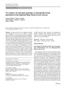 No Evidence of Extra-Pair Paternity Or Intraspecific Brood Parasitism in The