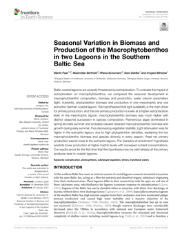Seasonal Variation in Biomass and Production of the Macrophytobenthos in Two Lagoons in the Southern Baltic Sea