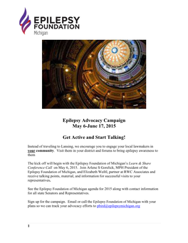 Epilepsy Advocacy Campaign May 6-June 17, 2015 Get Active And