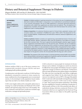 Dietary and Botanical Supplement Therapy in Diabetes Shagun Bindlish, MD and Jay H