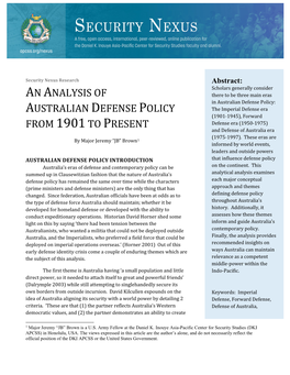 An Analysis of Australian Defense Policy from 1901 to Present