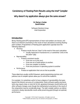 Consistency of Floating-Point Results Using the Intel® Compiler Or Why Doesn’T My Application Always Give the Same Answer?