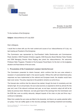 Summing-Up Letter, Eurogroup, 9 July 2020