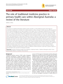 The Role of Traditional Medicine Practice in Primary Health Care Within Aboriginal Australia: a Review of the Literature Stefanie J Oliver