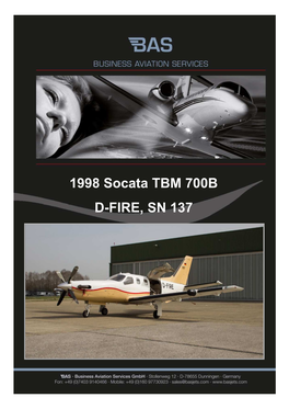 Socata TBM 700B D-FIRE, SN 137 ______Socata TBM 700B ______Manufacturer/Type: Socata TBM 700B