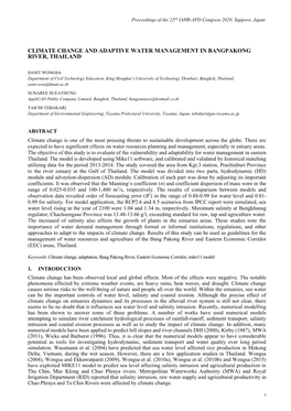 Climate Change and Adaptive Water Management in Bangpakong River, Thailand