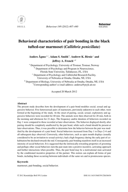 Behavioral Characteristics of Pair Bonding in the Black Tufted-Ear Marmoset (Callithrix Penicillata)