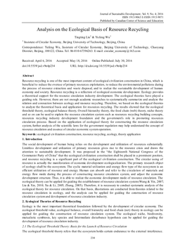 Analysis on the Ecological Basis of Resource Recycling