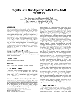 Register Level Sort Algorithm on Multi-Core SIMD Processors