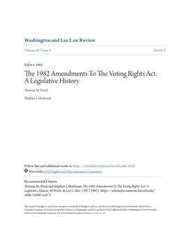 The 1982 Amendments to the Voting Rights Act: a Legislative History, 40 Wash