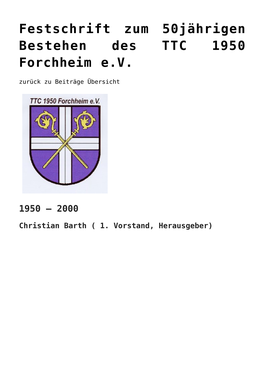 Festschrift Zum 50Jährigen Bestehen Des TTC 1950 Forchheim E.V. Zurück Zu Beiträge Übersicht