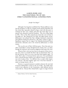 Aaron Burr and the Electoral Tie of 1801: Strict Constitutional Construction