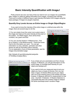 Basic Intensity Quantification with Imagej