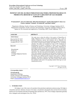 Potency of Oil Sludge Indigenous Bacteria from Dumai-Riau in Producing Biosurfactant on Variation of Saccharide Substrates