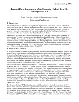 Tsunami Hazard Assessment of the Elementary School Berm Site in Long Beach, WA