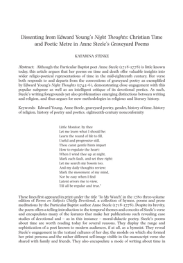 Dissenting from Edward Young's Night Thoughts: Christian Time and Poetic Metre in Anne Steele's Graveyard Poems