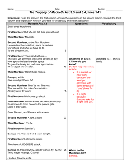 The Tragedy of Macbeth, Act 3.3 and 3.4, Lines 1-41