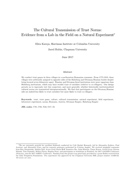 The Cultural Transmission of Trust Norms: Evidence from a Lab in the Field on a Natural Experiment∗