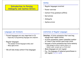 Introduction to Parsing Ambiguity and Syntax Errors