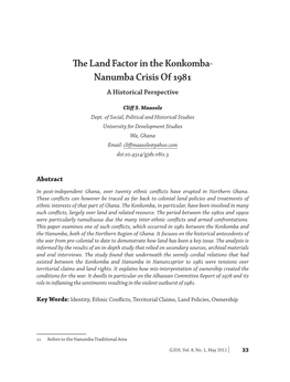 The Land Factor in the Konkomba- Nanumba Crisis of 1981 a Historical Perspective