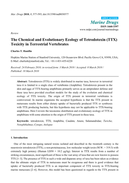 TTX) Toxicity in Terrestrial Vertebrates