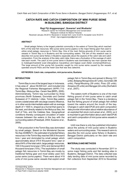 Catch Rate and Catch Composition of Mini Purse Seine in Bualemo, Banggai District (Anggawangsa, R.F., Et Al)