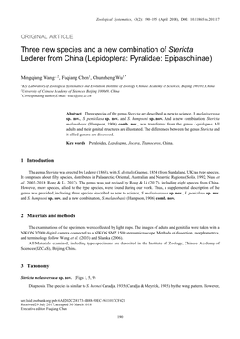 Three New Species and a New Combination of Stericta Lederer from China (Lepidoptera: Pyralidae: Epipaschiinae)