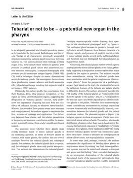 Tubarial Or Not to Be – a Potential New Organ in the Pharynx