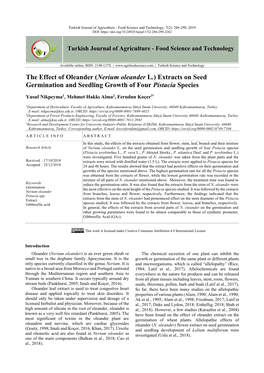 (Nerium Oleander L.) Extracts on Seed Germination and Seedling Growth of Four Pistacia Species