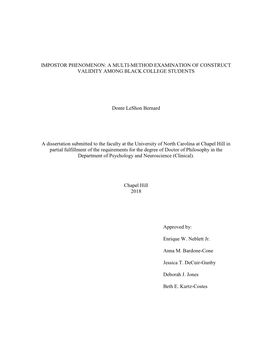 Impostor Phenomenon: a Multi-Method Examination of Construct Validity Among Black College Students