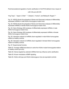 Post-Transcriptional Regulation of Aortic Calcification in KLOTHO Deficient Mice: Impact Of