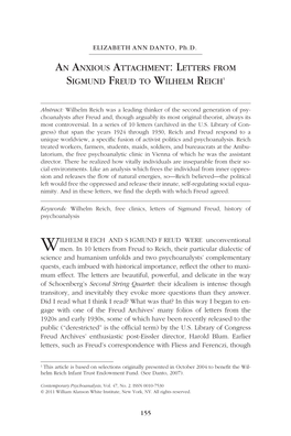 Letters from Sigmund Freud to Wilhelm Reich