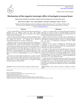 Mechanism of the Negative Inotropic Effect of Naringin in Mouse Heart