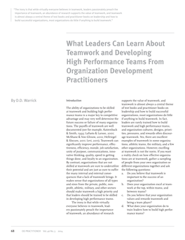 What Leaders Can Learn About Teamwork and Developing High Performance Teams from Organization Development Practitioners