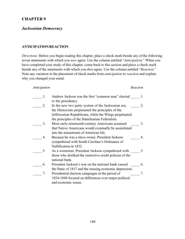 CHAPTER 9 Jacksonian Democracy