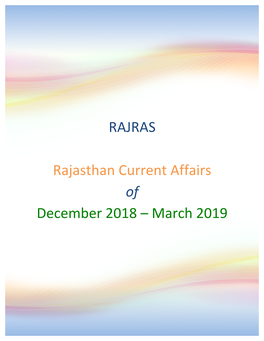 RAJRAS Rajasthan Current Affairs of December 2018 – March 2019