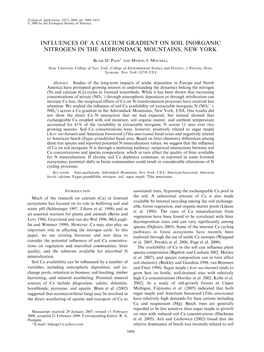 Influences of a Calcium Gradient on Soil Inorganic Nitrogen in the Adirondack Mountains, New York