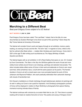 Marching to a Different Beat Beat Poet Gregory Corso Subject of a UC Festival
