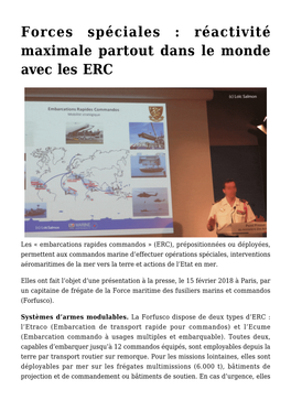 Forces Spéciales : Réactivité Maximale Partout Dans Le Monde Avec Les ERC