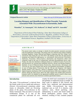 Locating Hotspots and Identification of Plant Parasitic Nematode Associated with Chrysanthemum in Karnataka, India