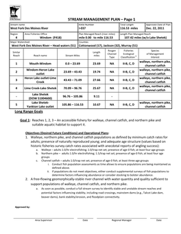 STREAM MANAGEMENT PLAN – Page 1 Stream Name Kittle Number Total Length Approved Date of Plan West Fork Des Moines River I-037 116.53 Miles Dec