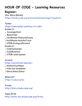 Hour of Code Learning Resources
