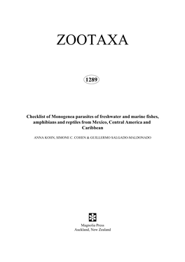 Zootaxa: Checklist of Monogenea Parasites of Freshwater and Marine